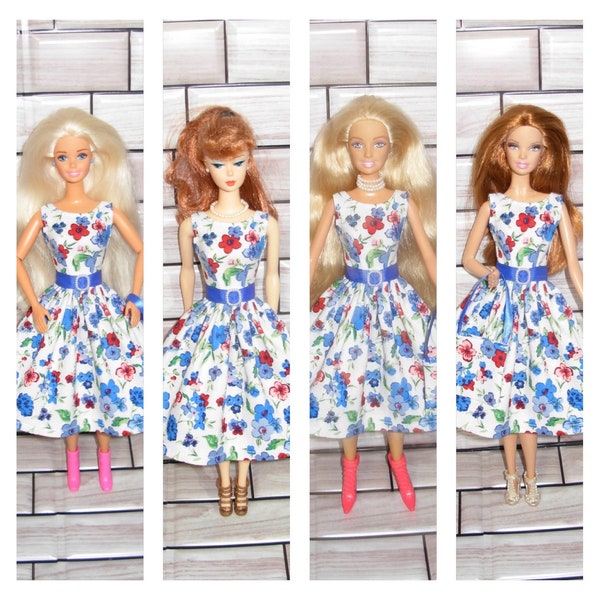 Handmade cute floral dress and bag for 11.5" Fashion doll clothes or similar size dolls