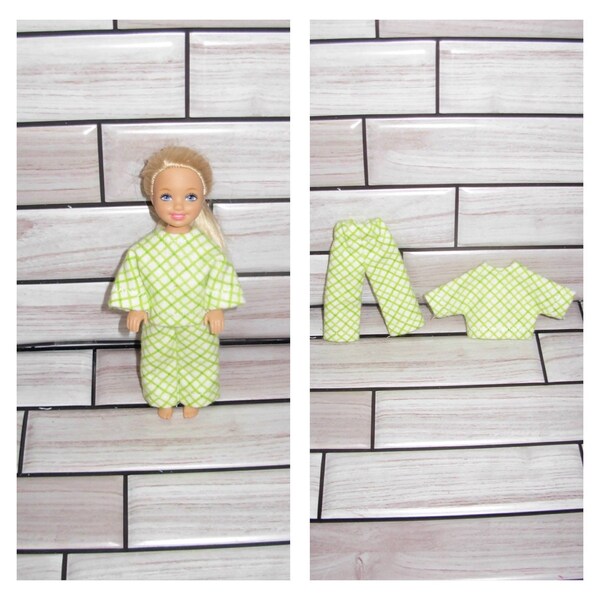 Handmade matching pajamas set for 5.5" little sister fashion doll clothes Chelsea or similar size dolls