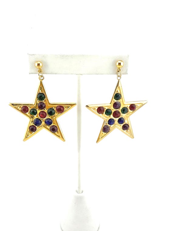 Vintage Celestial Star Gem Statement Earrings (RA… - image 1