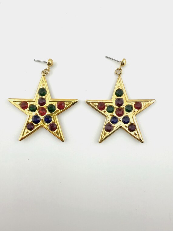 Vintage Celestial Star Gem Statement Earrings (RA… - image 2