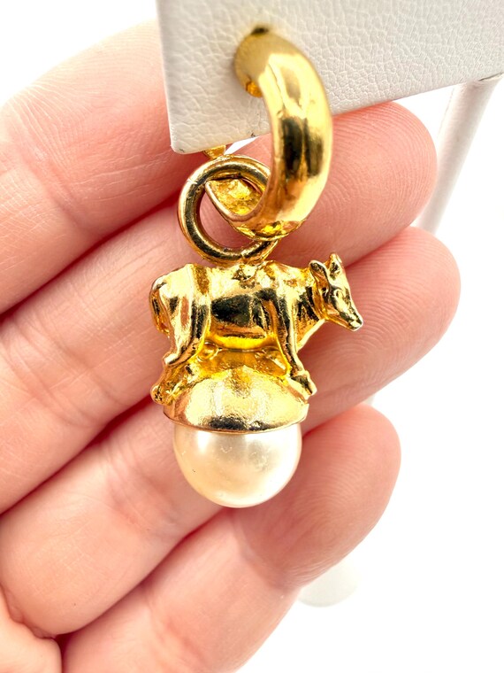 Year of the Ox Pearl Screwback Hoop Clip Earrings View 5
