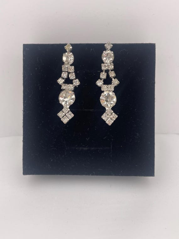Vintage Multi-shape Rhinestone Drop Earrings - image 2