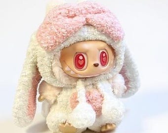 Handmade 17cm Bubu Outfit – Long-Eared Rabbit Costume Furry Dress Up Clothes for Bubu Accessories