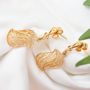 Mani Sipan 950 silver filigree earrings with 21k gold plating - Silver earrings - Silver earrings for gifts -Delicate earrings - Silver wire