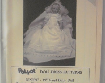 Baby Doll 19" Pattern, Christening Dress, NO doll, Gown, Slip & Cap