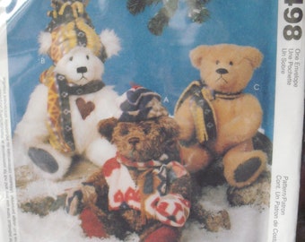 Jointed Bears Pattern, 10" Stuffed Animal, Hat, Scarf, Mittens UNCUT