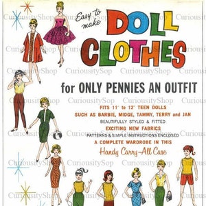 PDF 11.5&quot; Fashion Dolls, fits Barbie Size dolls. 10 Mix & Match Outfits. Pattern for Vintage Doll Clothes. - Download and Print at Home