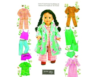 PDF 18" Doll PJs, Robe Several Styles for Cloth Torso Dolls - Download & Print at Home Standard Paper