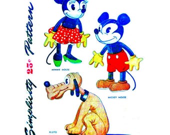 PDF 16,5" Myszka Miki, Minnie i Piesek Pluto Vintage 1945 do zrobienia - Pobierz, wydrukuj w domu 7111