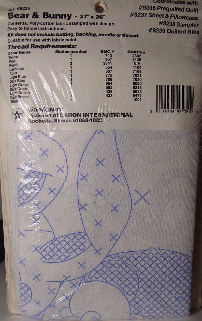 27 x 36 Bear /& Bunnyby WonderArt 9235 NO THREAD INCLUDED Pre Stamped Crib Quilt Top