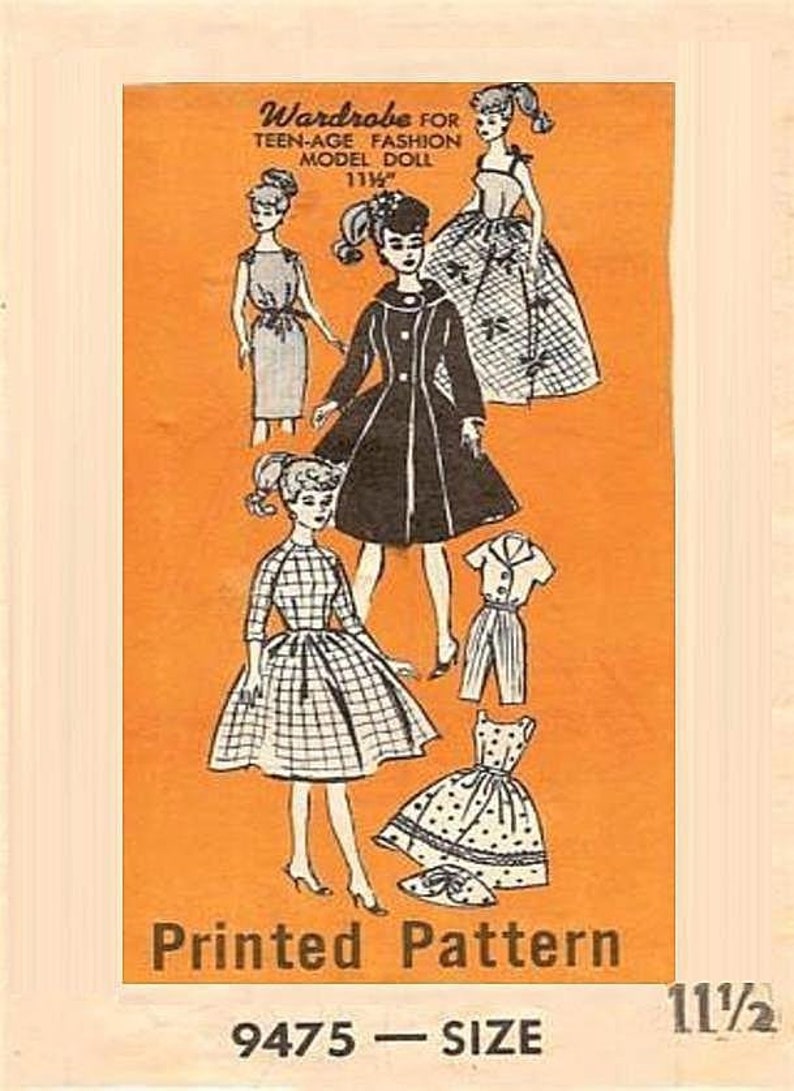 PDF Vintage 11.5 Barbie Doll Clothes Pattern 9475 Mail Order Type Print ...