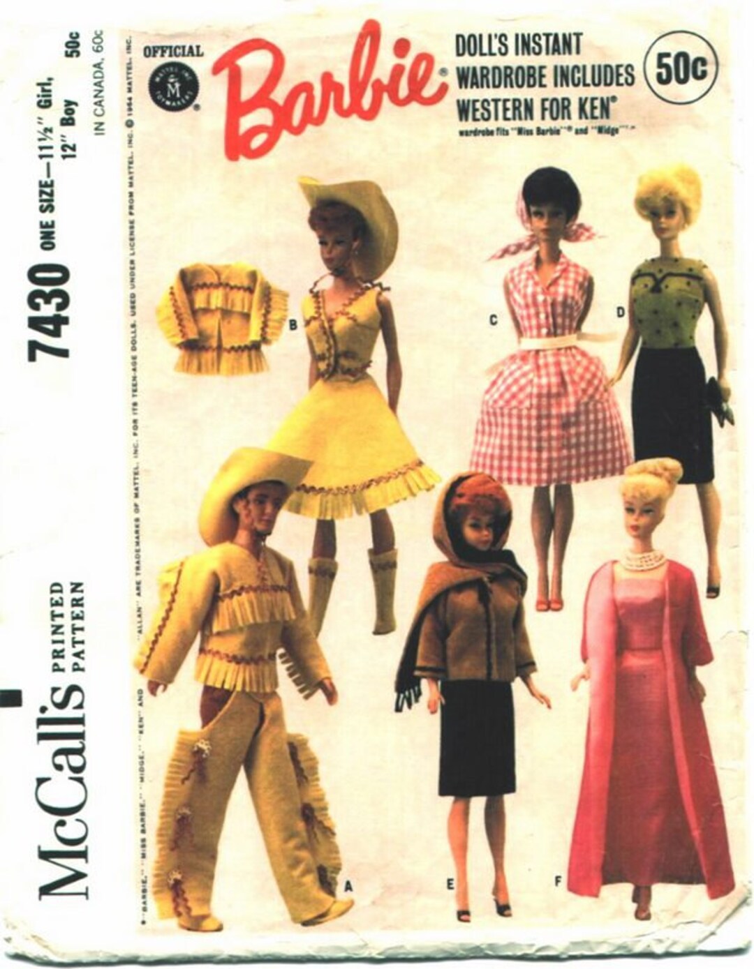 PDF 11.5 Fits Barbie or Similar Dolls Vintage Sewing Pattern 7430 - Etsy Israel