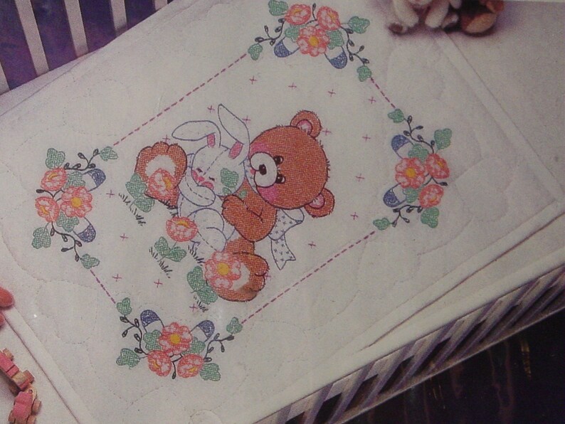 27 x 36 Bear /& Bunnyby WonderArt 9235 NO THREAD INCLUDED Pre Stamped Crib Quilt Top