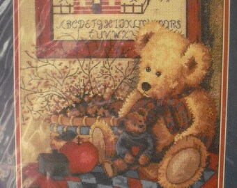 Kit, Counted Cross Stitch "Old Teddies" Stuffed Animal 10" x 12" Sealed Vintage