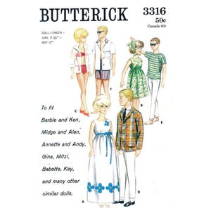 PDF 11.5&quot; Fashion Dolls Fits Barbie & Fits 12&quot; Ken. Vintage Sewing Pattern  Made for Vintage dolls. #3316 - Download, Print at Home