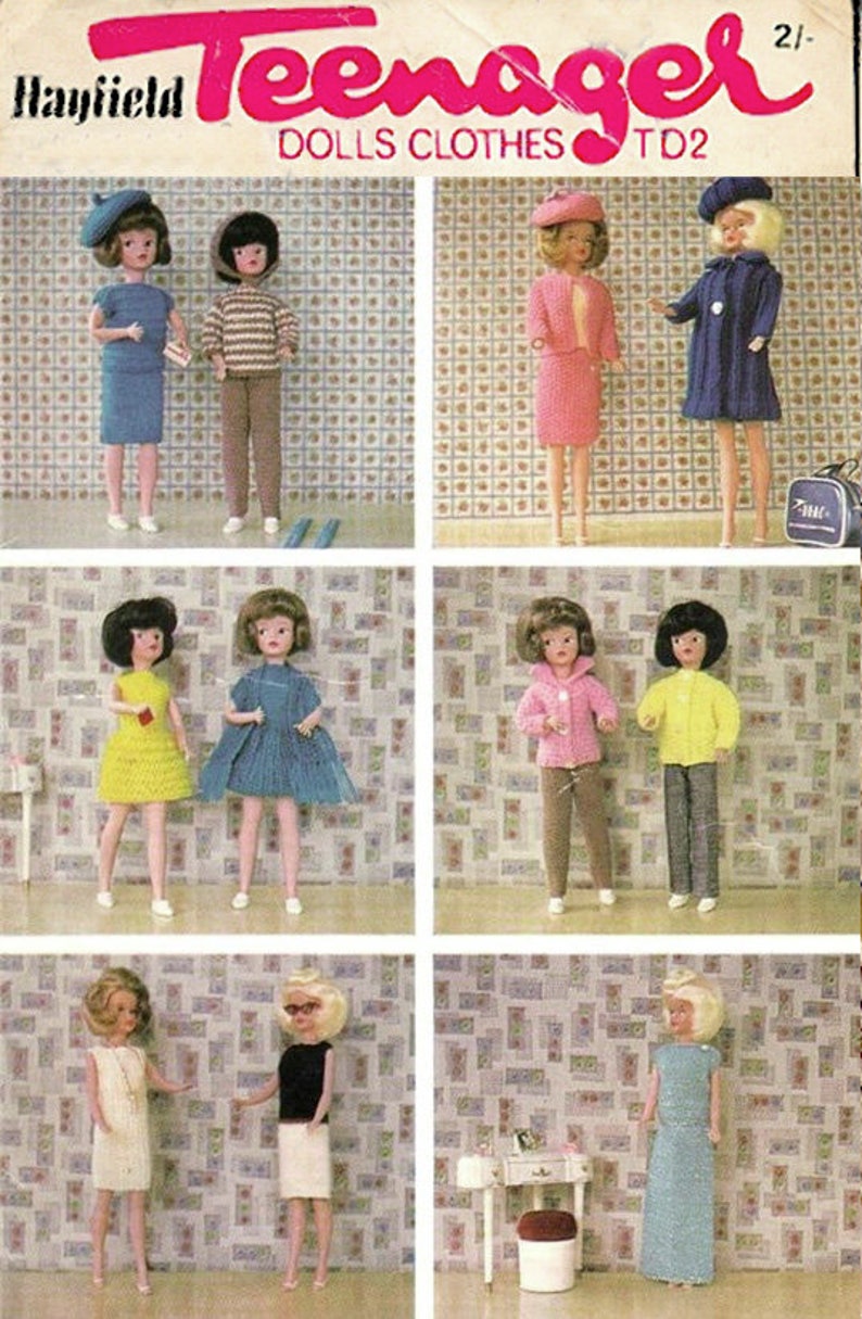 PDF 12 Sindy, Barbie & Others Knitting Booklet Teenager Doll Clothes Book With needle conversion chart UK/US image 1