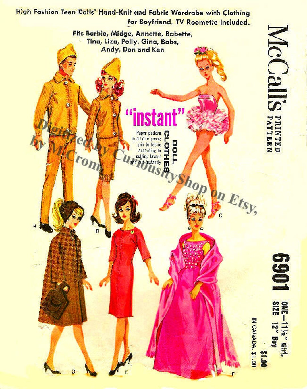PDF Fits 11.5 Vintage Barbie Clothes and Roomette to Make, Download & Print at Home 6901 NEW