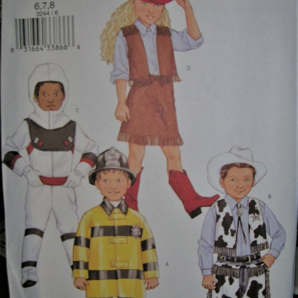 Child size 6,7,8 Costume Pattern to make Cowboy, Cowgirl, Fireman, Space Suit 3244 UNCUT