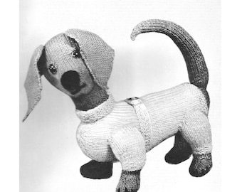 PDF Dachshund Knitting Pattern, Knit Stuffed Animal Toy Dog Vintage - Download & Print at home