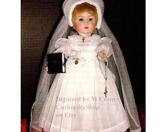 PDF 11" Bleuette Communion Dress Pattern, fits French Bisque head Doll - Download & Print at Home on Standard Copy Paper