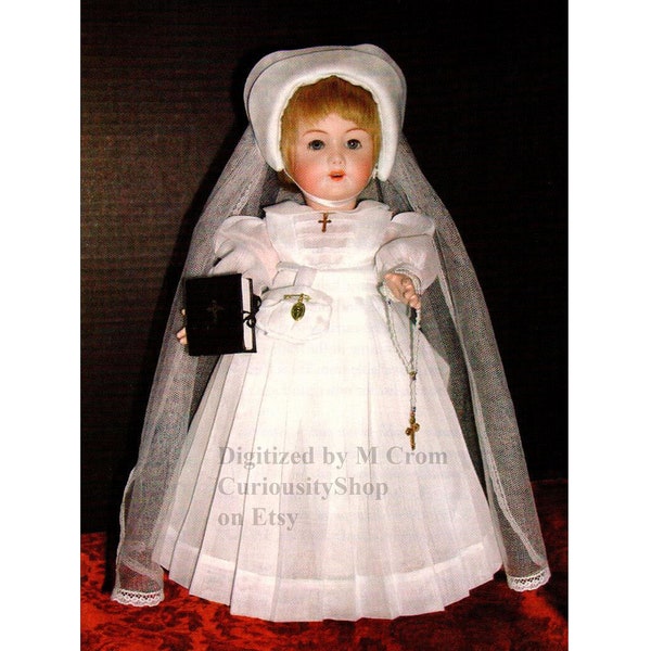 Patron de robe de communion bleuette PDF 28,3 cm, convient à une poupée tête en bisque française - téléchargement et impression à la maison sur du papier standard