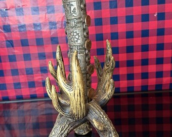 Vintage Occult Antler Candle Holder with Alchemical Ritual Taper, Genuine Deer Horn Candelabra, Wiccan Altarpiece, Gothic Oddity, Folk Magic