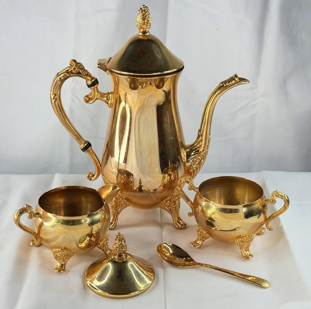 Vintage Gold Plated Tea Set, Ornate Victorian Style, 5 Piece Service ...