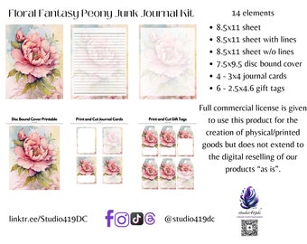 Floral Fantasy Peony Junk Journal Kit l Digital Download l Commercial License