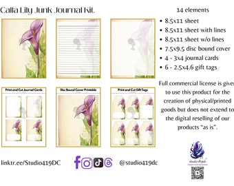 Calla Lily Junk Journal Kit l Digital Download l Commercial License