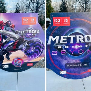 Super RARE 33”x31” METROID Prime 4 Beyond Nintendo Switch / Switch 2 GameStop Double Sided Store PROMO Sign Decor Man Cave Video Gaming Game
