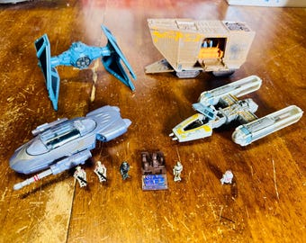 LOT 4 Vintage Star Wars Micro Machines Ships 5 Figuren Y-Wing Sandcrawler Tie Intercycler Gian Speeder Raumschiff Spielzeug Galoob 90er Jahre