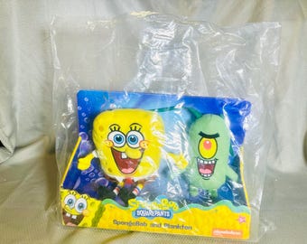 SEALED 2 Pack New SpongeBob SquarePants & Plankton Plush Plushie Stuffed Animal Toy Set Nickelodeon Kids Child Gift Present 90s 2000s