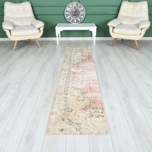 Vintage Runner Rug, Oushak Runner, Turkish Runner Rug, 2 x 9 Runner, Hand-Knotted Runner, 2x9 Rug, Kitchen Rug 2x9, Hallway Rug,Wool Rug,200