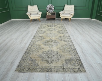 Vintage Runner Rug, Oushak Runner, Turkish Runner Rug, 4 x 12 Runner, Hand-Knotted Runner, 4x12 Rug, Kitchen Rug, Hallway Rug,Wool Rug,567