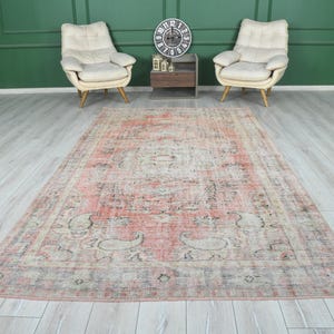 6x10 Rug,Oversize Vintage Oushak Rug,Wool Faded Rug,6x10 Turkish Large Vintage Rug,Handmade Muted Rug,Neutral Rug,Oushak Area Rug 6x10,211