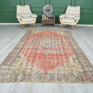 6x10 Rug,Oversize Vintage Oushak Rug,Wool Faded Rug,6x10 Turkish Large Vintage Rug,Handmade Muted Rug,Neutral Rug,Oushak Area Rug 6x10,206