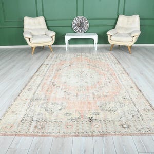 6x10 Rug,Oversize Vintage Oushak Rug,Wool Faded Rug,6x10 Turkish Large Vintage Rug,Handmade Muted Rug,Neutral Rug,Oushak Area Rug 6x10,650