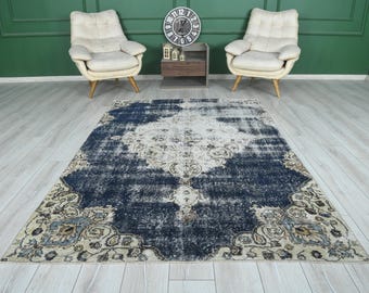 5x8 Rug, Turkish Vintage Rug, Oushak Rug, Neutral Wool Rug, Turkish Rug 5x8, Handmade Wool Rug,Vintage Area Rug,Farmhouse,Faded Rug 5x8,627