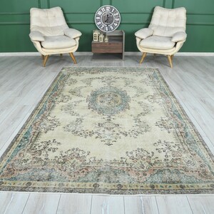Vintage Oushak Rug 5x9,Antique Turkish Rug,5x9 Rug,Hand-Knotted Rug,5x9 Faded Rug Kitchen Decor Rug 5x9,Muted Wool Soft Area Rug Carpet,1668