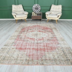 6x10 Rug,Oversize Vintage Oushak Rug,Wool Faded Rug,6x10 Turkish Large Vintage Rug,Handmade Muted Rug,Neutral Rug,Oushak Area Rug 6x10,188