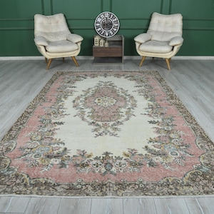 6x10 Rug,Oversize Vintage Oushak Rug,Wool Faded Rug,6x10 Turkish Large Vintage Rug,Handmade Muted Rug,Neutral Rug,Oushak Area Rug 6x10,39