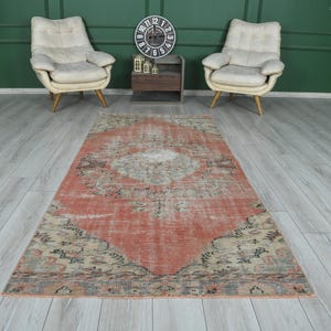 Turkish Rug, Oushak Rug 4x8, Anatolian Vintage Rug, 4x8 Rug, Handmade Area Rug, 4x8 Faded Rug,Kitchen Decor Rug 4x8,Antique Rug,Wool Rug,75