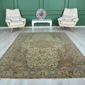 6x10 Rug,Oversize Vintage Oushak Rug,Wool Faded Rug,6x10 Turkish Large Vintage Rug,Handmade Muted Rug,Neutral Rug,Oushak Area Rug 6x10,1400