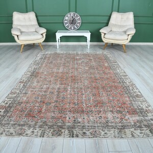 6x10 Rug,Oversize Vintage Oushak Rug,Wool Faded Rug,6x10 Turkish Large Vintage Rug,Handmade Muted Rug,Neutral Rug,Oushak Area Rug 6x10,1411
