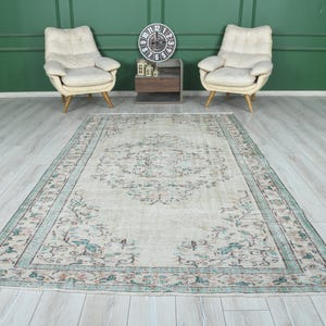6x10 Rug,Oversize Vintage Oushak Rug,Wool Faded Rug,6x10 Turkish Large Vintage Rug,Handmade Muted Rug,Neutral Rug,Oushak Area Rug 6x10,350