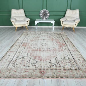 6x10 Rug,Oversize Vintage Oushak Rug,Wool Faded Rug,6x10 Turkish Large Vintage Rug,Handmade Muted Rug,Neutral Rug,Oushak Area Rug 6x10,610