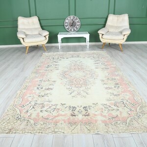 6x10 Rug,Oversize Vintage Oushak Rug,Wool Faded Rug,6x10 Turkish Large Vintage Rug,Handmade Muted Rug,Neutral Rug,Oushak Area Rug 6x10,145
