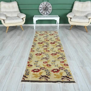 Vintage Runner Rug,Oushak Runner, Turkish Runner Rug, 2 x 9 Runner, Hand-Knotted Runner, 2x9 Rug, Kitchen Rug 2x9, Hallway Rug,Wool Rug,1182