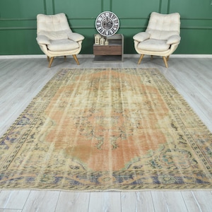 6x10 Rug,Oversize Vintage Oushak Rug,Wool Faded Rug,6x10 Turkish Large Vintage Rug,Handmade Muted Rug,Neutral Rug,Oushak Area Rug 6x10,336