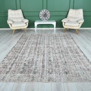 6x10 Rug,Oversize Vintage Oushak Rug,Wool Faded Rug,6x10 Turkish Large Vintage Rug,Handmade Muted Rug,Neutral Rug,Oushak Area Rug 6x10,1442